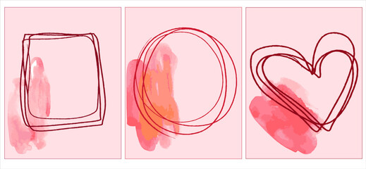 Set of vector frames. Abstraction. Texture. Watercolor. Frame. Set of elements for decoration. Pink watercolor texture. Holidays. Set of elements. vector.