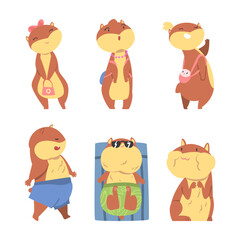 Cute Hamster Character Engaged in Different Activity Vector Set