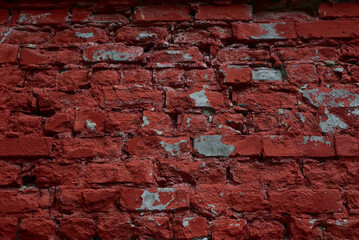 Old red brick wall background. Vintage stonework.