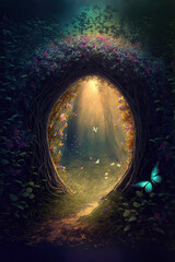 Magical gate in an enchanted forest