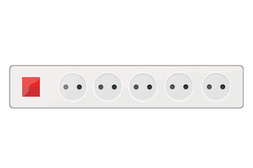 multi-socket socket with switch red on white background vector illustration