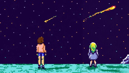 people looking at the meteor shower, pixel art - Generative AI