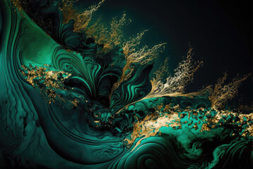 Fototapeta na wymiar Acrylic fluid texture background green art . Generative AI