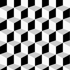 Monochrome seamless geometric pattern. Repeatable 3d cubes background. Decorative endless black and white texture.