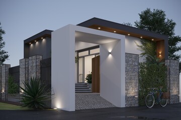 3d render of luxury villa house at evening