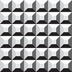 Monochrome seamless geometric cubes pattern. Repeatable black and white background. Decorative endless 3d texture.