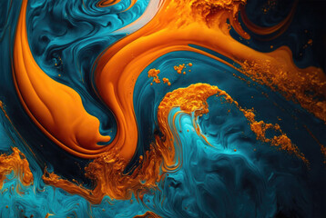 Acrylic fluid texture background orange art . Generative AI