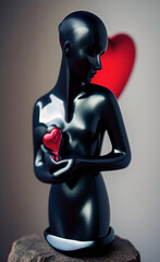 Fototapeta na wymiar a statue of a person holding a red heart that is melting away created with Generative AI