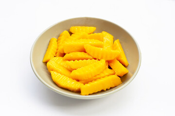 Sweet yellow mango fruit slices