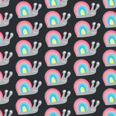 Seamless decorative pattern with snails the color of the Genderflux Pride Flag. Print for textile, wallpaper, covers, surface. Retro stylization. For fashion fabric. lgbtqa symbols
