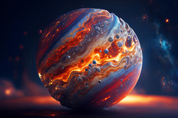 Abstract planets in flames with deep space background generative ai illustration