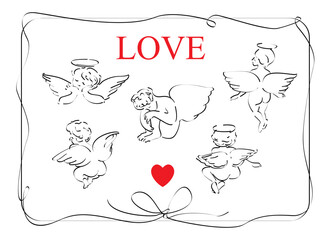 Vector image set with cute pen drawn angels