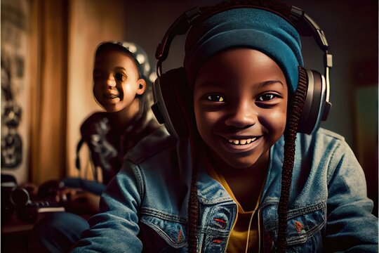 10-year-old Female Child Gamer Playing Video Games Using An Esports Controller And Video Gaming Rig Indoors. 