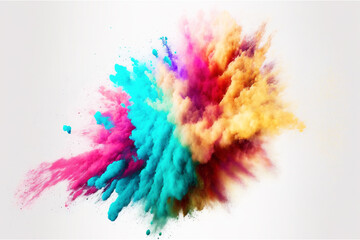 Fototapeta na wymiar Colorful powder explosion cloud isolated on white background. Generative AI