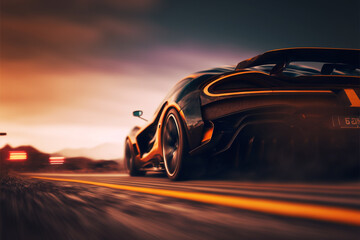 Obraz na płótnie Canvas Futuristic generic concept sport car speeding on the city road, generative ai,.