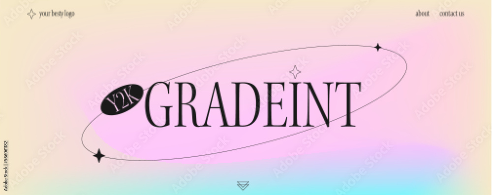Poster a trendy landing page with y2k aesthetics. modern banner with blurred gradient, stylish brutalistic 