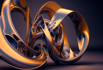 Gold 3D Abstract Glass Ribbon background wallpaper with Generative AI