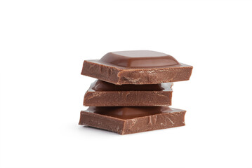 Pieces of milk chocolate on a white background