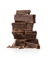 mound of dark chocolate on a white background
