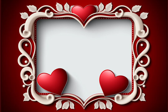 Valentines day beautiful red empty frame with hearts