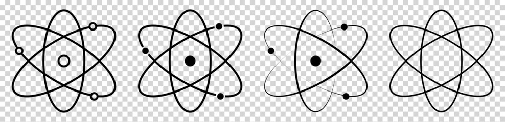 Set of atom icons. Vector illustration isolated on transparent background - obrazy, fototapety, plakaty