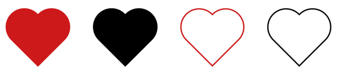 Set of heart icons. Love symbols. Vector illustration