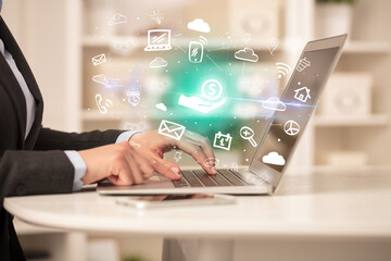 Fototapeta premium Businessman working on laptop with new business concept