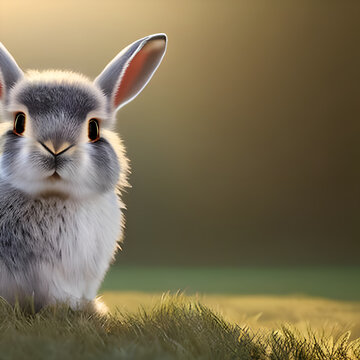 A rabbit is sitting on the grass - Generative AI