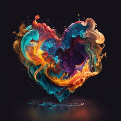 Vibrant Paint Swirl Heart in Motion, Creative Valentine [Generative AI]