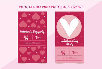 Valentine's day party invitation, set, story size, vector, post