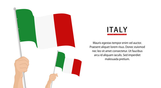 Hand holding Italy flag. Illustration in flat style. Waving flag of Italy isolated. vector illustration