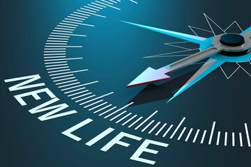 Compass needle pointing to new life word