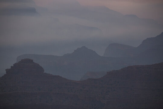 Silhouettes in the Fog in Grand Cayon