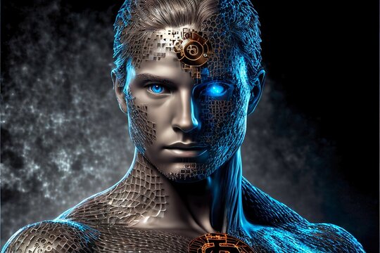 man of future. humanity beyond the future and reality. 3d rendering