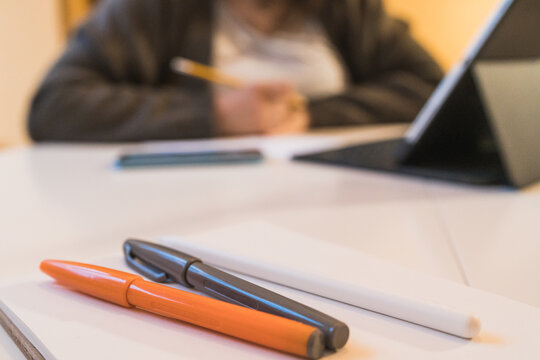 White Woman working from home