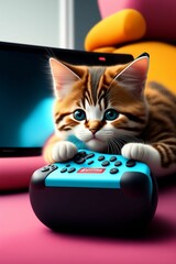 Kitten playing nintendo switch, Generative Ai