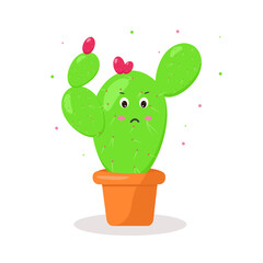 the character is a cactus without needles in a pot of kawaii emotions