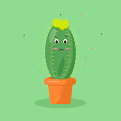 Isolated vector illustration.Cartoon character cactus pot kawaii for concept design.Plant floral design. Poster design.