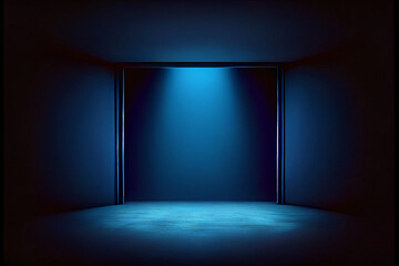Blue stage, empty dark abstract dark blue background, light shining, spotlights, with textured floor