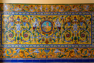 Fragment of glazed Andalusian ceramic tiled wall