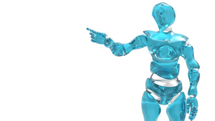 Detailed appearance of the clear blue AI robot under white background. Concept 3D CG of automatic operation, optimization and block chain. PNG file format.