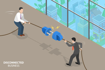 3D Isometric Flat Vector Conceptual Illustration of Disconnected Business, Communication Problems