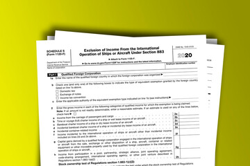 Obraz premium Form 1120-F (Schedule S) documentation published IRS USA 11.13.2020. American tax document on colored