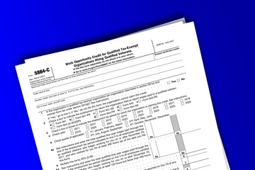 Form 5884-C documentation published IRS USA 44200. American tax document on colored