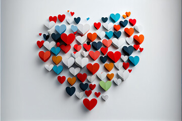 Heart made of hearts Valentine day background, multi color hearts, colorful and Romantic