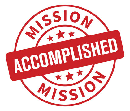 Round mission accomplished or objective complete vector stamp label icon for apps and websites
