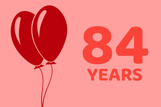 84 years logo. Illustration for celebration anniversary. Concept 84 Birthday. eighty-four years. Balls on pink background. Inscription 84 symbolizes birthday celebrations. eighty-four anniversary