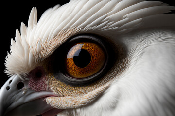 Extreme close-up profile portrait of a white hen - Generative AI