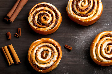 Fototapeta premium cinnamon rolls on a wooden table