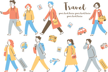 旅行に行く人たちのセット_色 © きなこもち